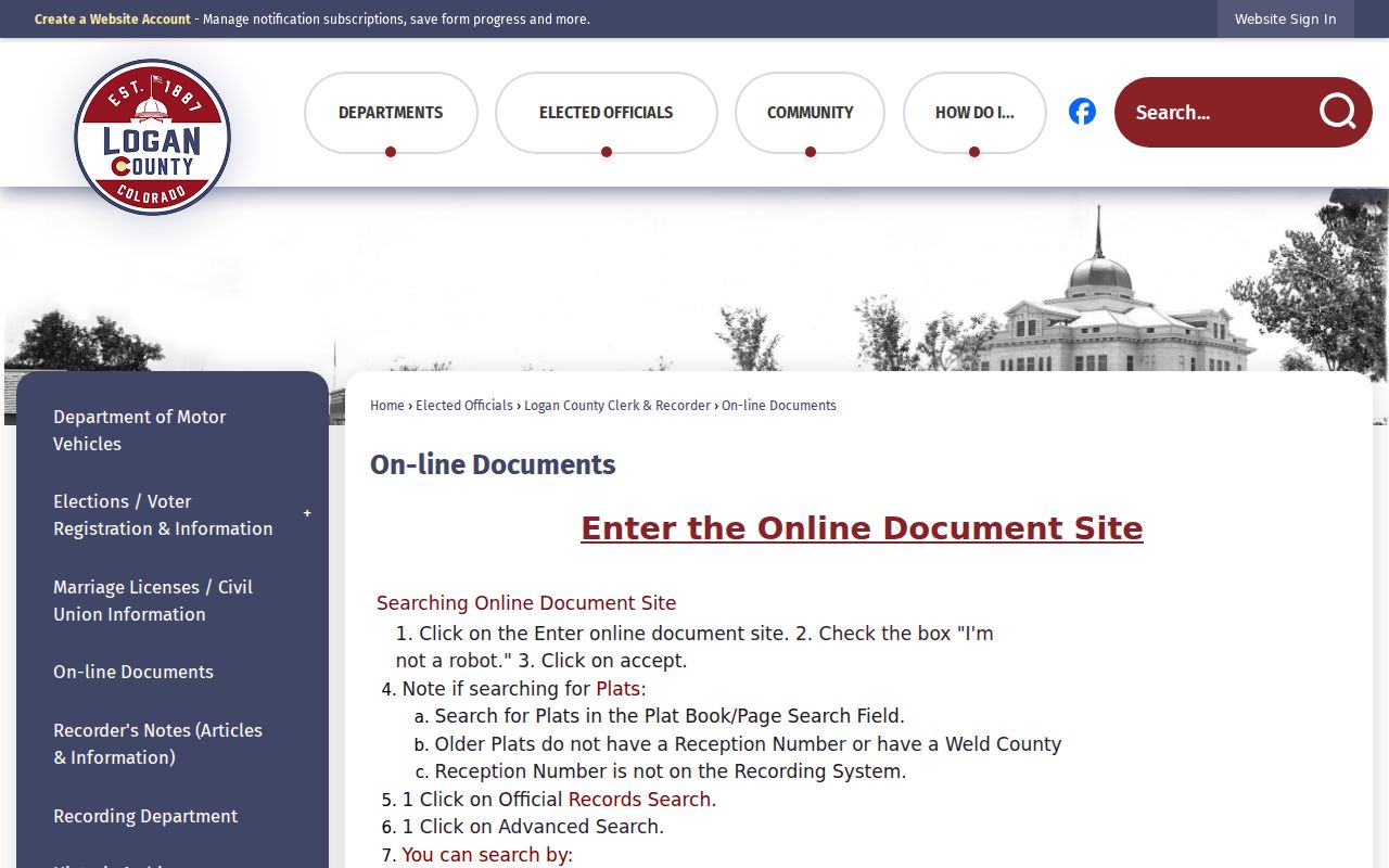 Logan County Clerk and Recorder online document instructions