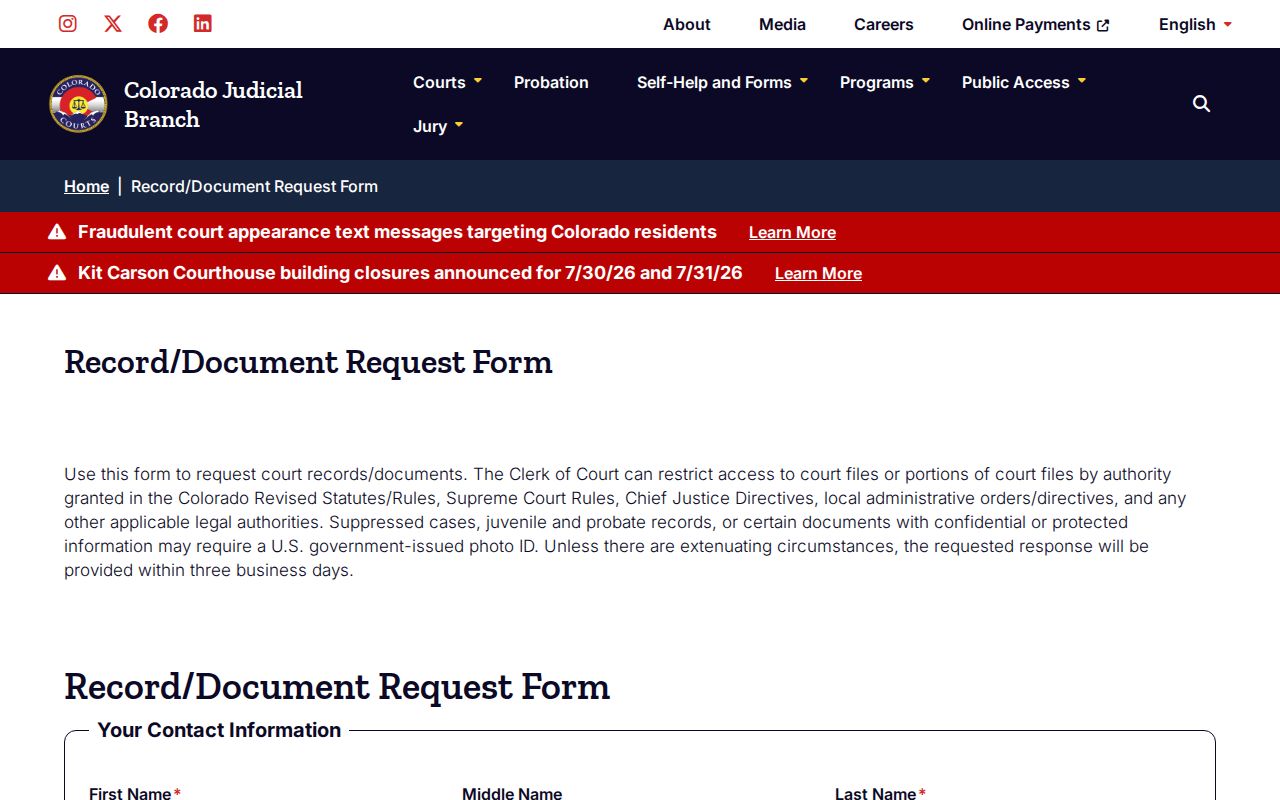 Logan County court records document request form