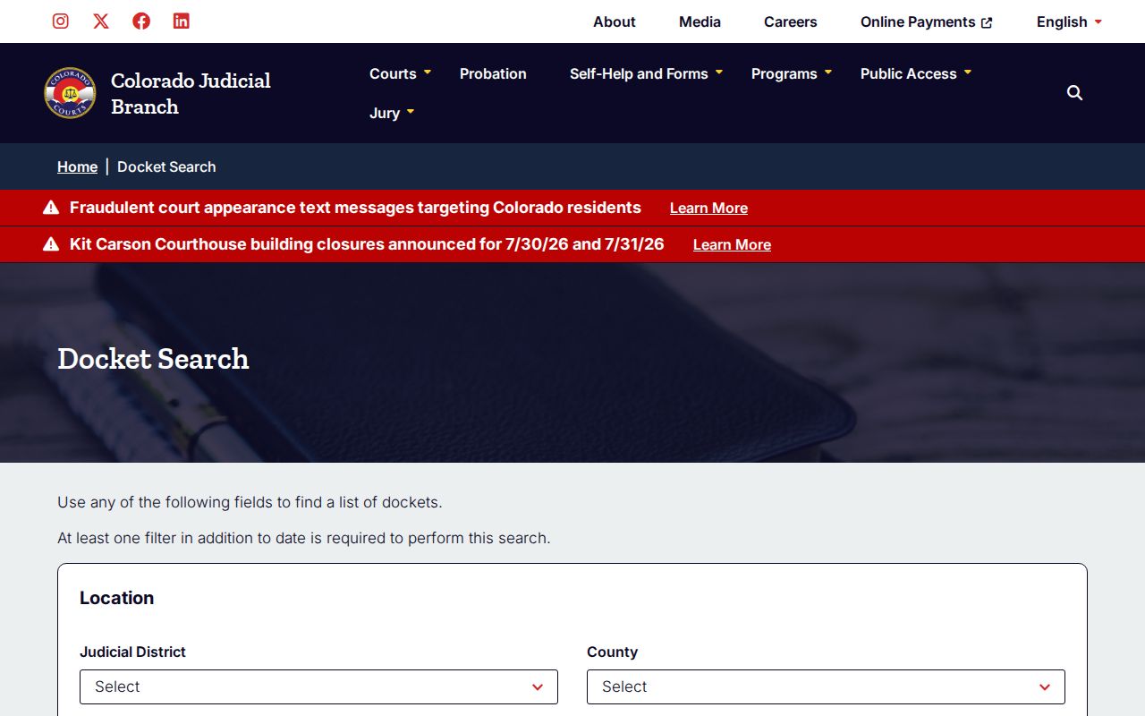 Logan County court records Colorado docket search form
